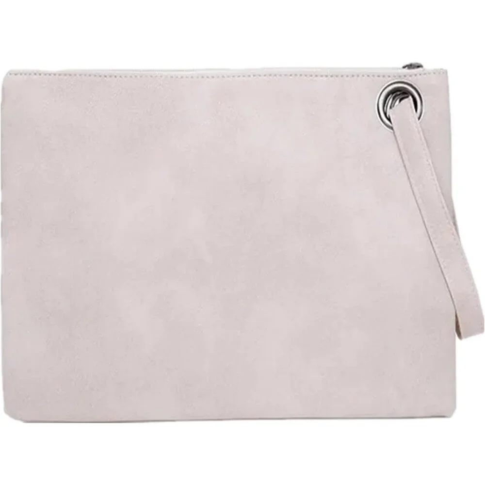 Women's Beige Pu Leather Zipper Trendy Designer Wristlet Wedding Elegant Clutch